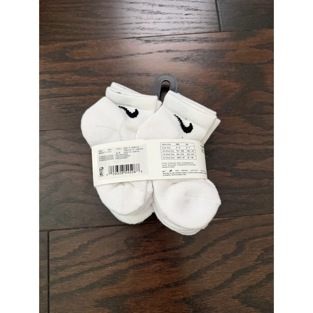 Nike Kids 6 Pack Everyday Cushioned Ankle Socks White RN0372-001 Size 7C-10C